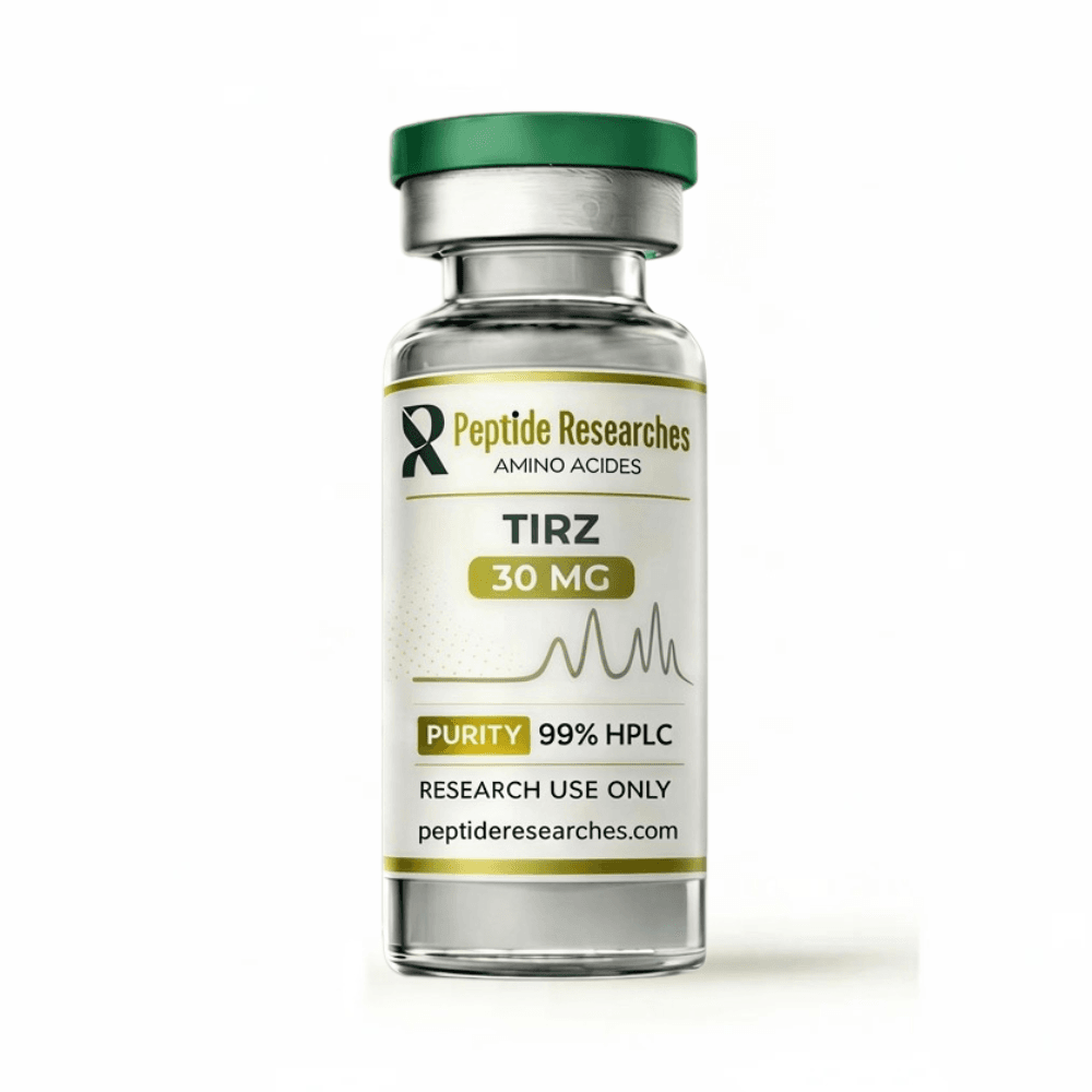 TIRZ 30MG lyophilized vial by Peptide Researches, 99% HPLC purity, research use only