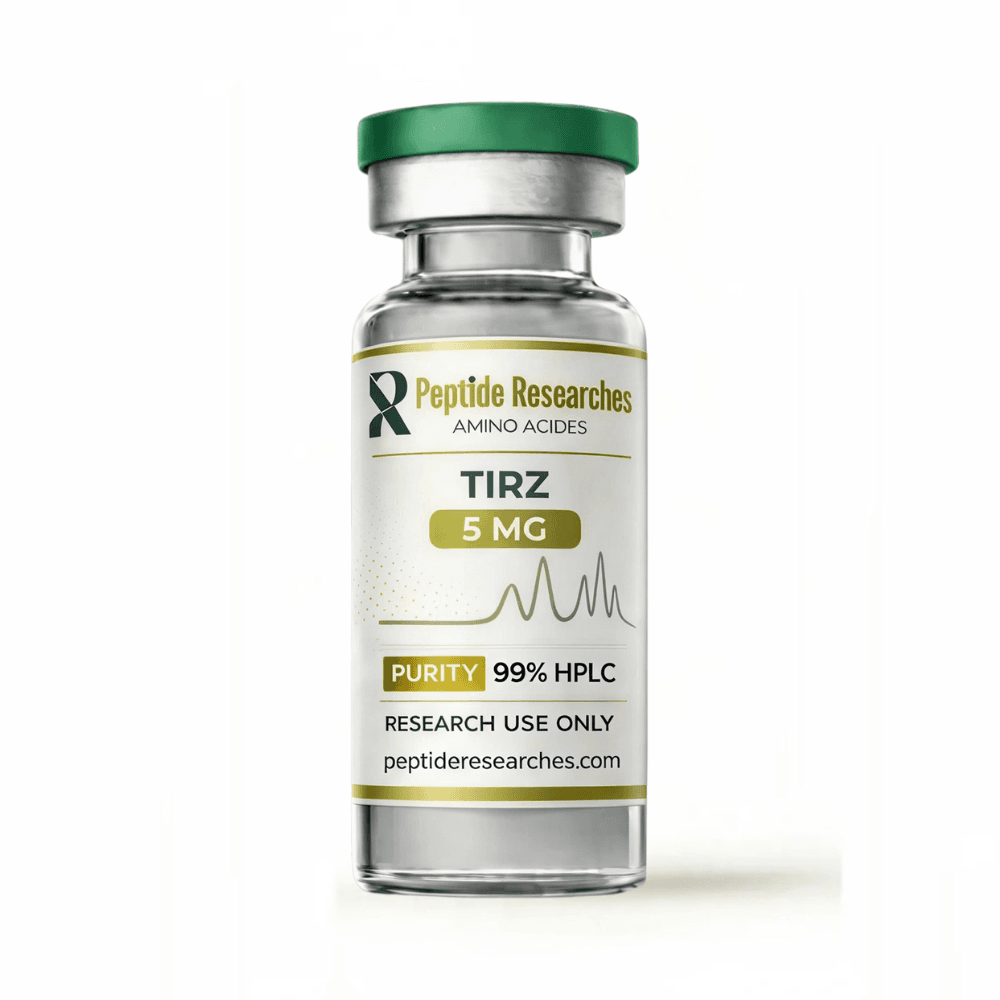 TIRZ 5MG lyophilized vial by Peptide Researches, 99% HPLC purity, research use only