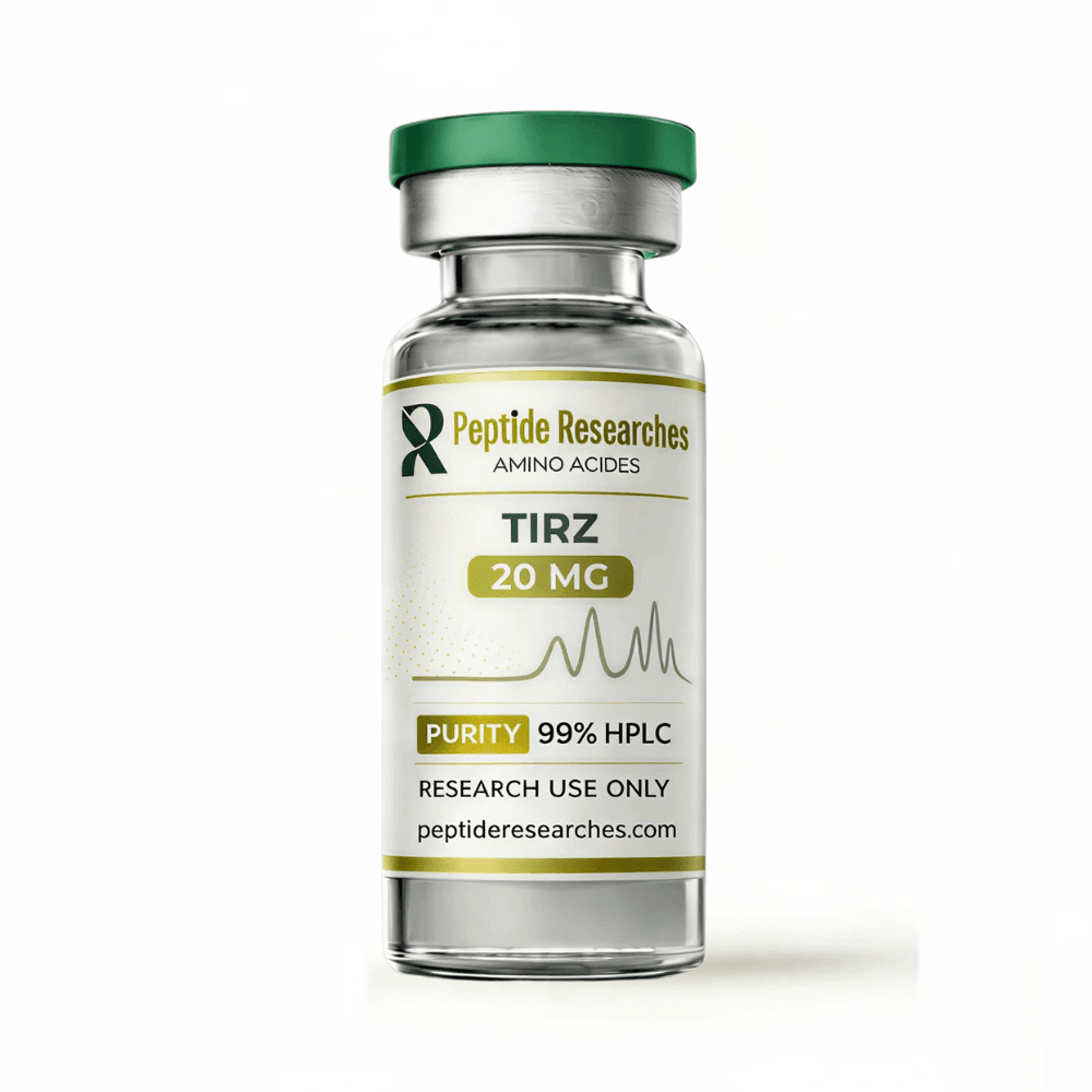TIRZ 20MG lyophilized vial by Peptide Researches, 99% HPLC purity, research use only