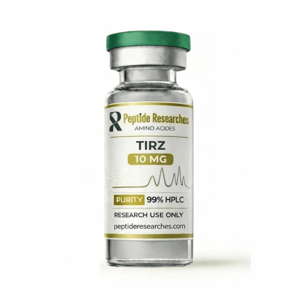 TIRZ 10MG lyophilized vial by Peptide Researches, 99% HPLC purity, research use only