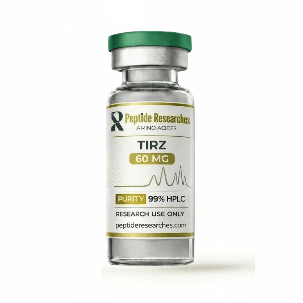 TIRZ 60MG lyophilized vial by Peptide Researches, 99% HPLC purity, research use only