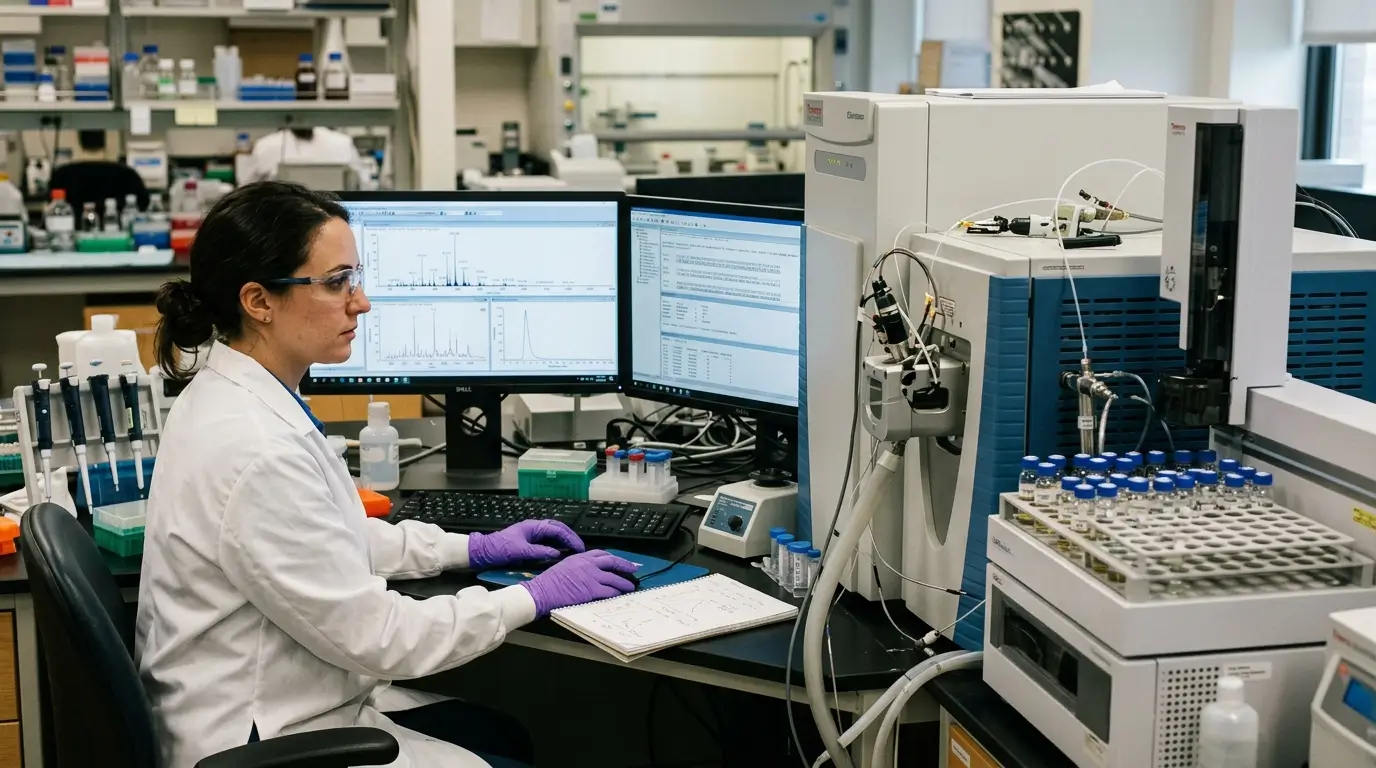 Mass spectrometry analysis of evolve peptides in a lab.