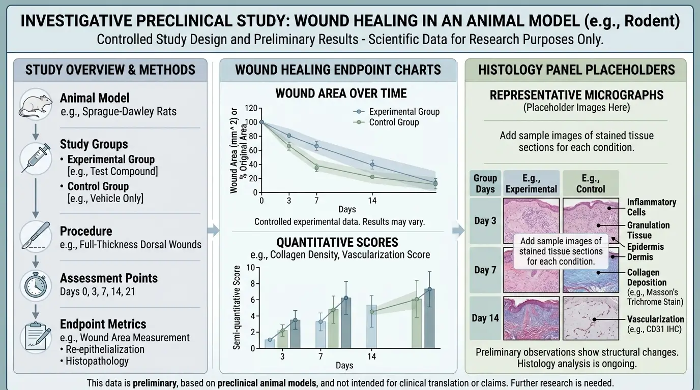 Wound Model Evidence in GHK-Cu Benefits Research GHK-Cu benefits research chart visualizing wound model endpoints and comparative findings