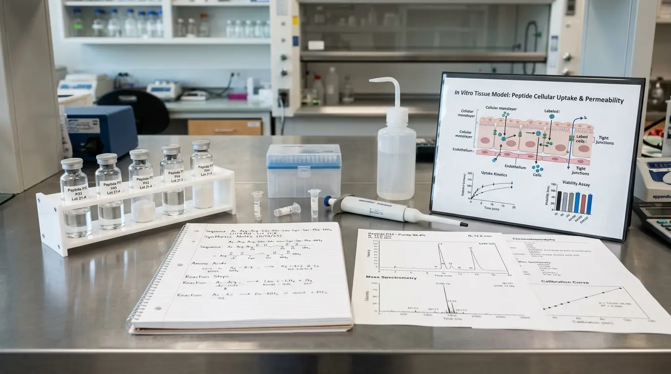 peptides for tissue repair research vials with lab documents