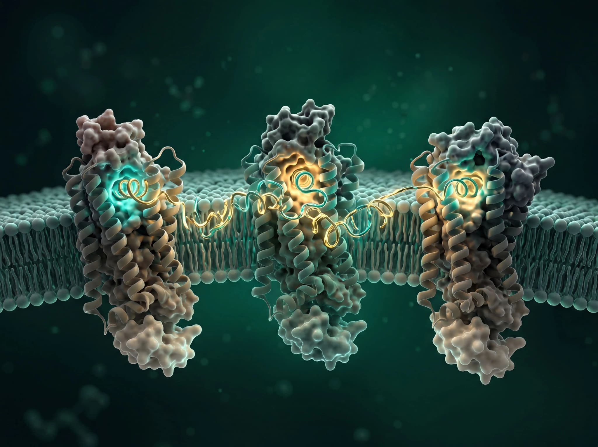 Peptide Receptor Mechanism Illustration Semi-realistic 3D illustration of receptor proteins in a cell membrane representing peptide mechanism studies.