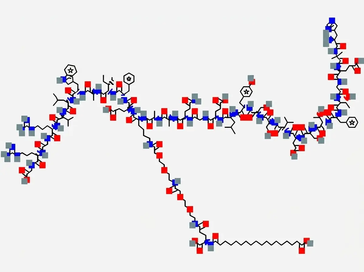 SEMA Molecular Structure Diagram SEMA molecular structure diagram shown as a detailed peptide chain illustration with color-coded atomic markers on a light gray background